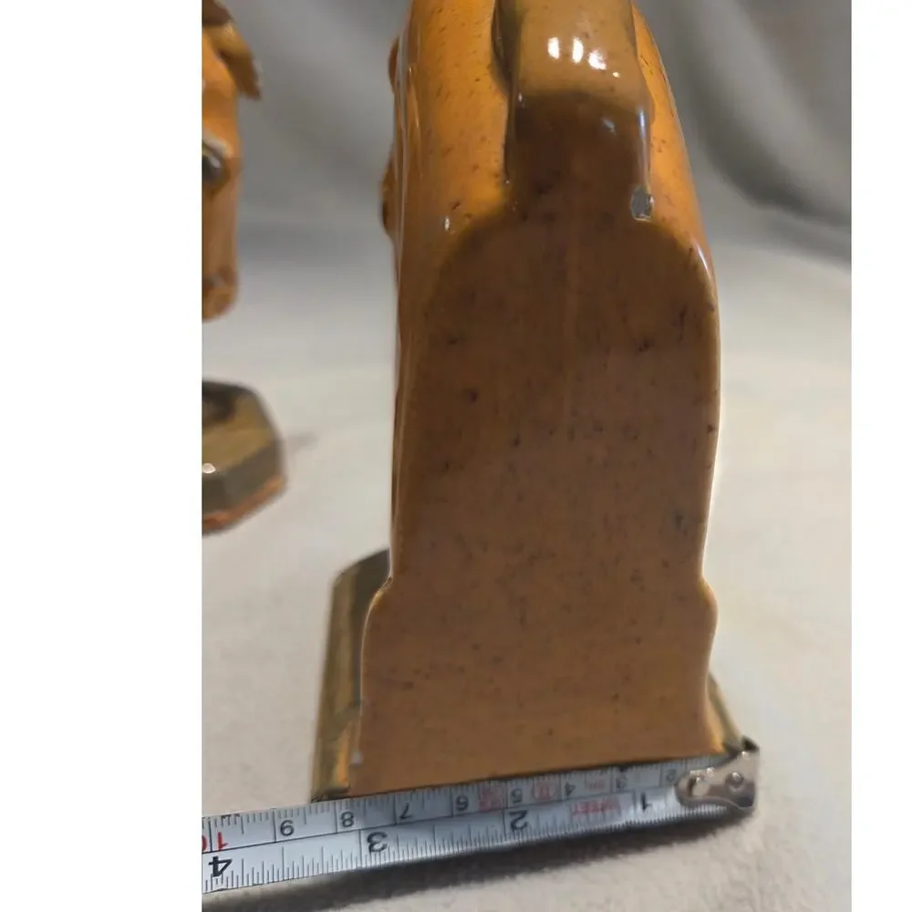 Vtg Pair Horse Head Ceramic Bookends Trojan Art Deco Cork Bottom